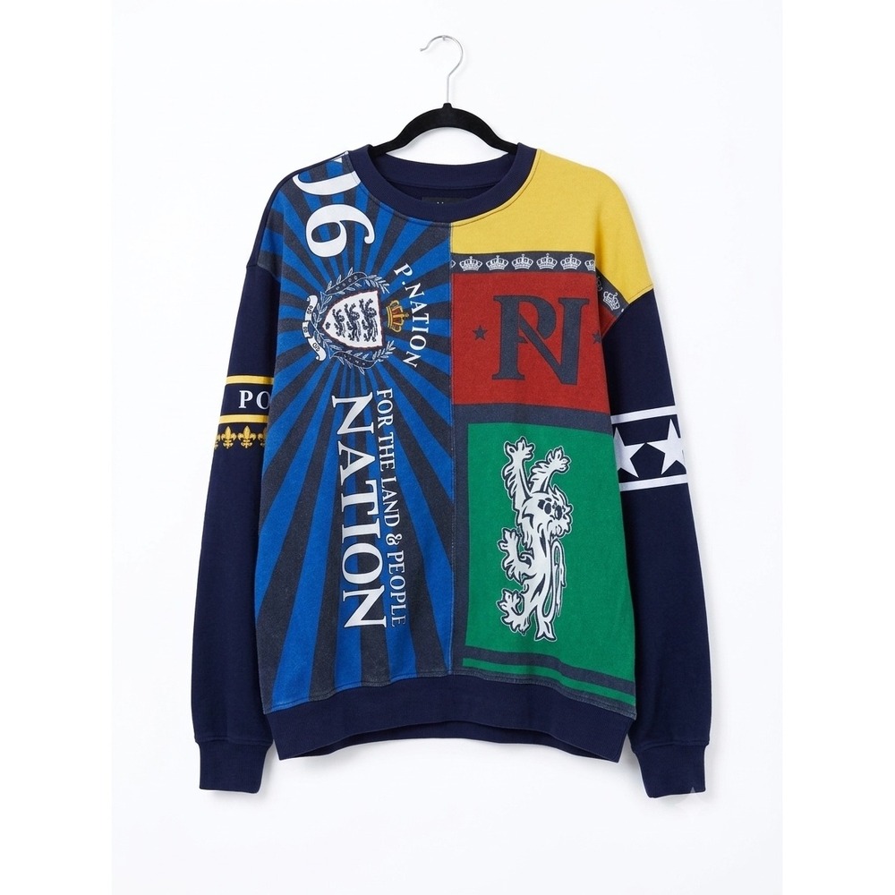 Parish Nation Mens 3X Colorblock Graphic Crewneck Sweatshirt Navy Blue 96 Lion